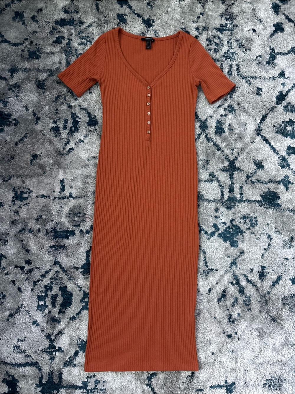 Forever 21 Rust Ribbed Button-Front Maxi Dress